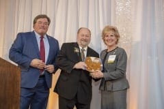 Emcee Tony Cignoli, 2019 Difference Maker Joe Peters, and Jane Albert, Baystate Health.