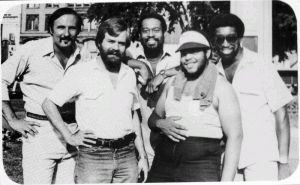 Ron Ancrum (center) on the back cover of the 1981 album recorded by his former jazz band, Quintessence.