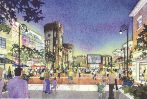 An architect’s rendering of the planned Armory Square in the proposed MGM Springfield. 