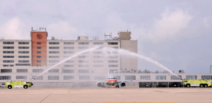 The water-cannon salute was just part of the pageantry as American Airlines launched nonstop service from Bradley to Los Angeles last month.