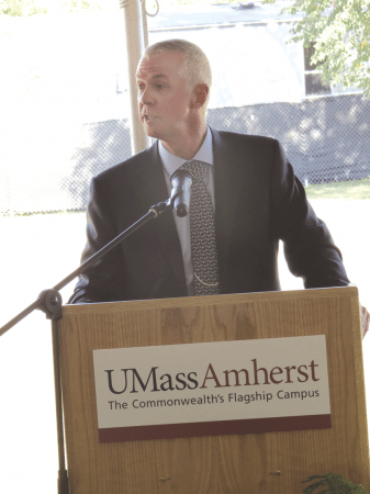Mark Fuller, dean of the Isenberg School of Management, adds his remarks at last week’s groundbreaking ceremonies.