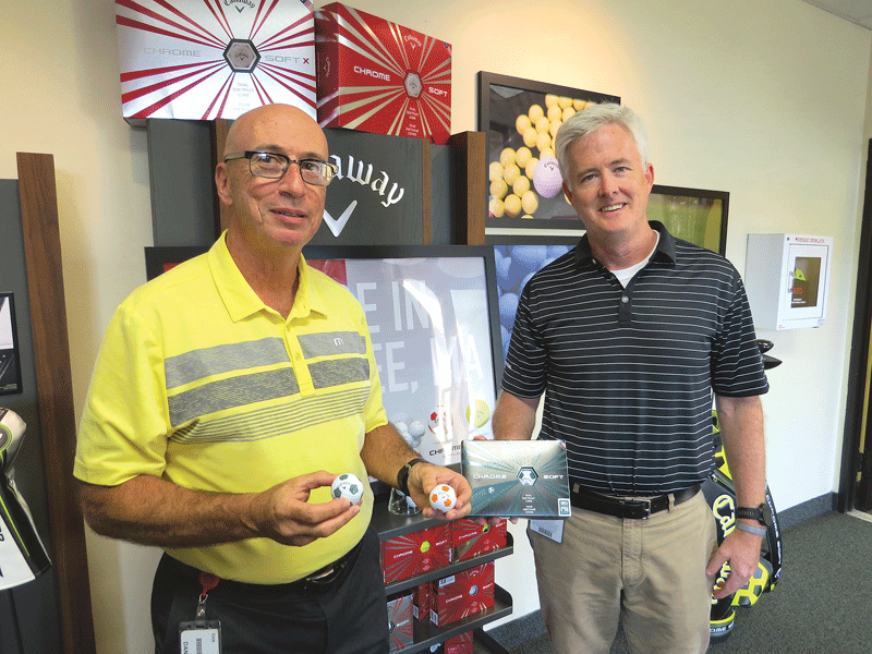 Dan Gomez, left, and Vince Simonds show off some of the Chrome Soft products that have changed the dynamic at the Chicopee plant.