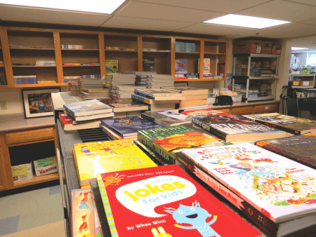 LTL’s warehouse at Rediker Software is crammed with books bound for area schools and nonprofits.