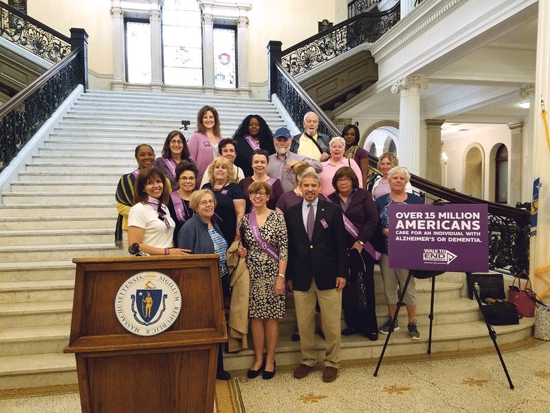 On May 15, Alzheimer’s Assoc. officials, local state legislators, and citizens impacted by Alzheimer’s disease gathered at the Grand Staircase at the Massachusetts State House for a day of awareness and conversation around the disease