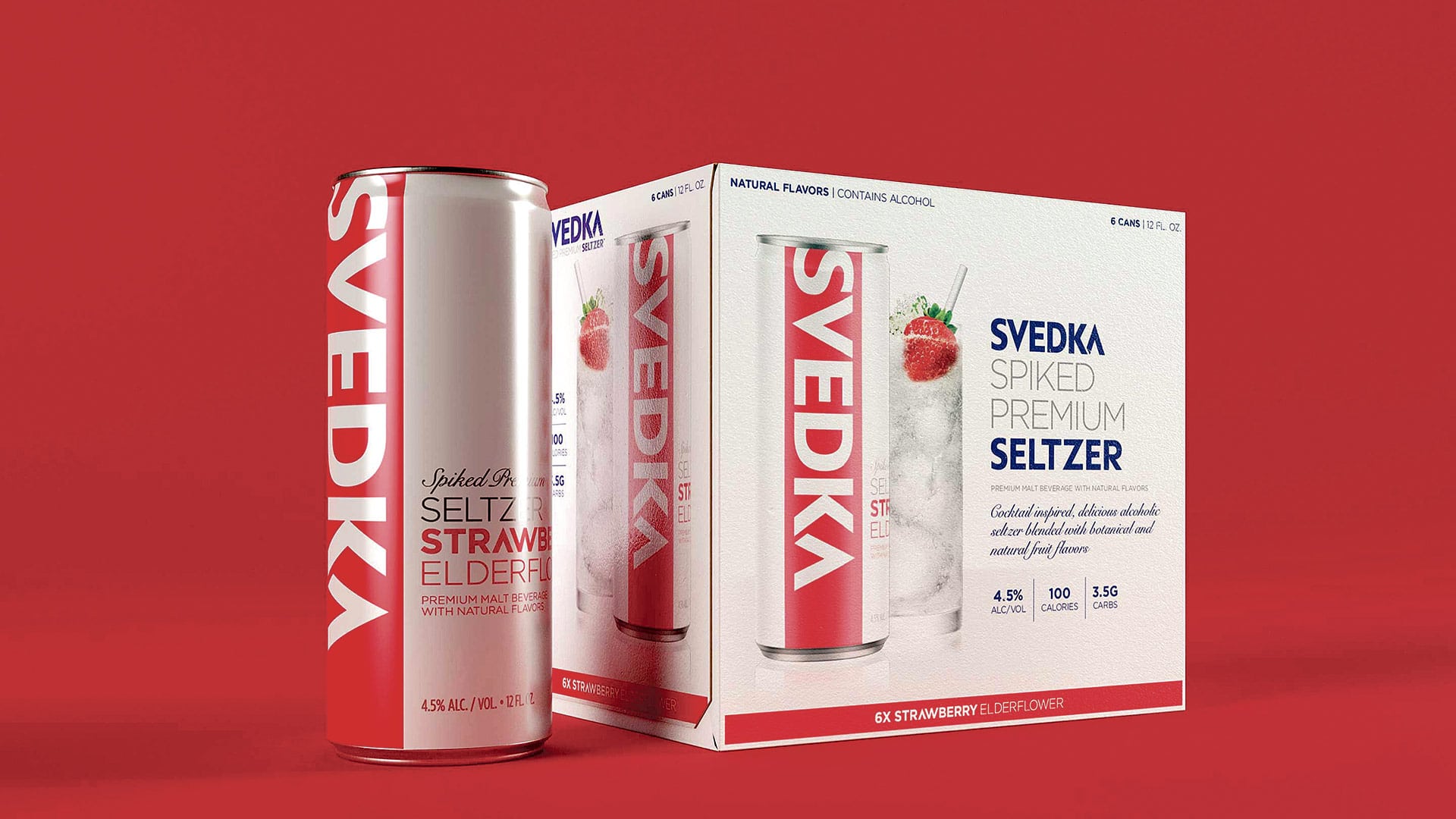 The team at BRIGADE designed packaging for Svedka strawberry seltzer.