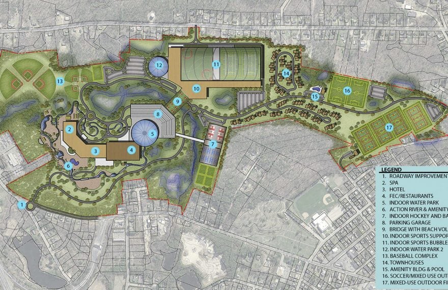 This rendering shows the many components of the planned $650 million resort and water park in Palmer.