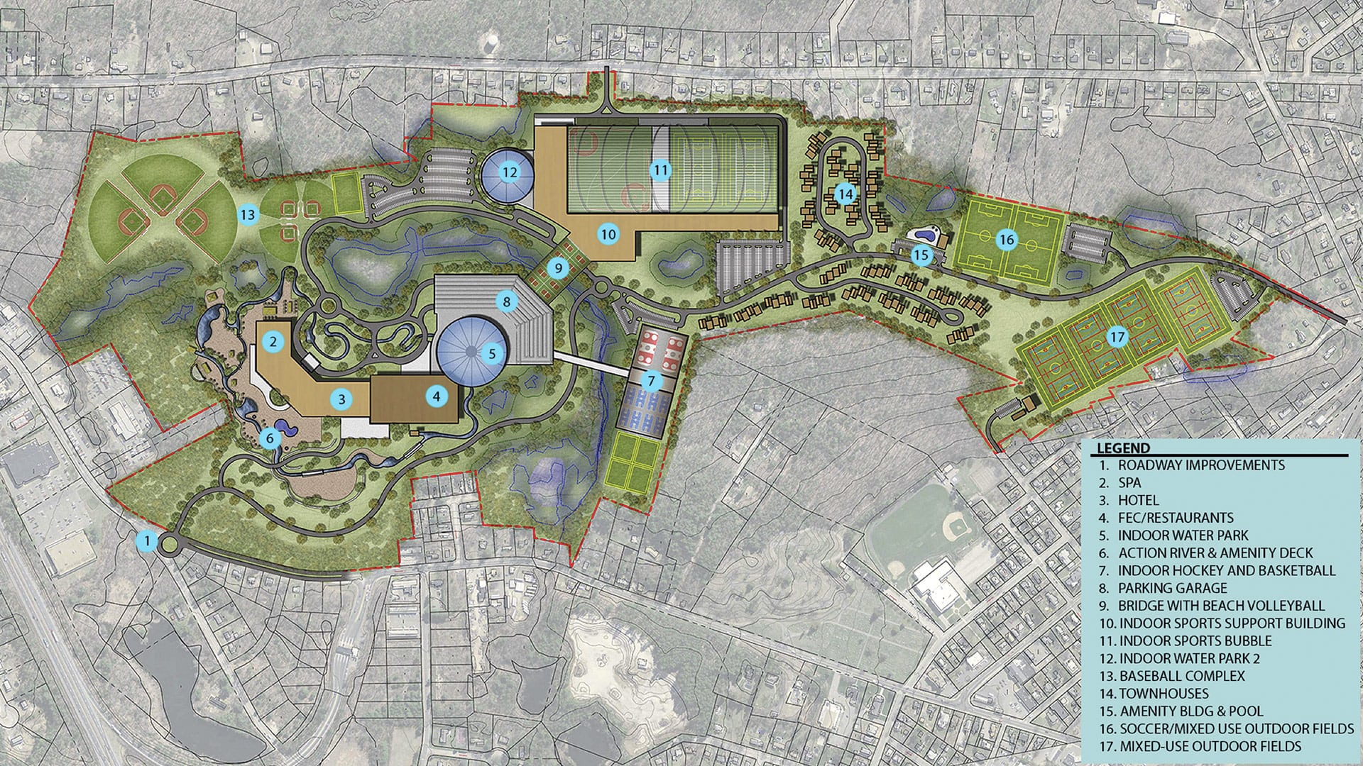 This rendering shows the many components of the planned $650 million resort and water park in Palmer.