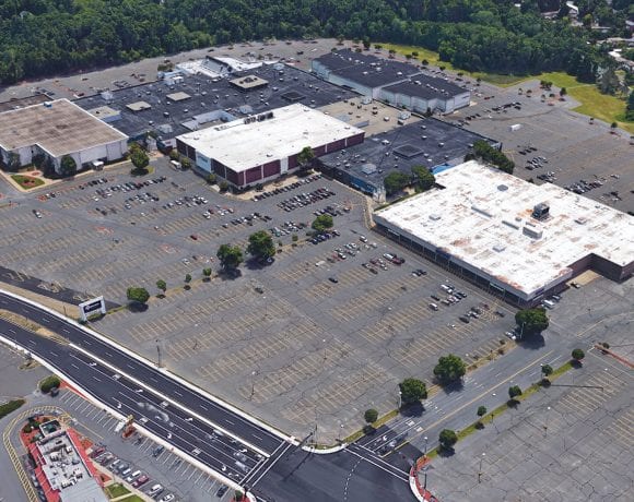 This Google Earth image of the Eastfield Mall shows how, with the closing of its main anchors, its vast parking lots are almost empty.