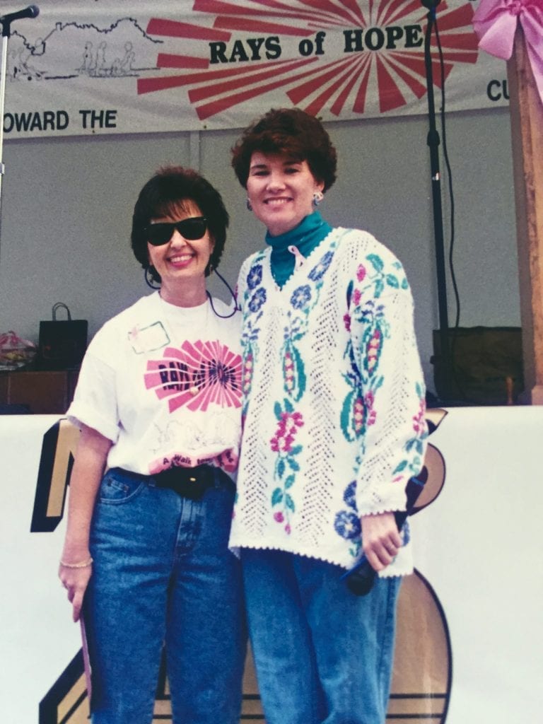 Lucy Carvalho (left) and Kathy Tobin at the first Rays of Hope walk in 1994.