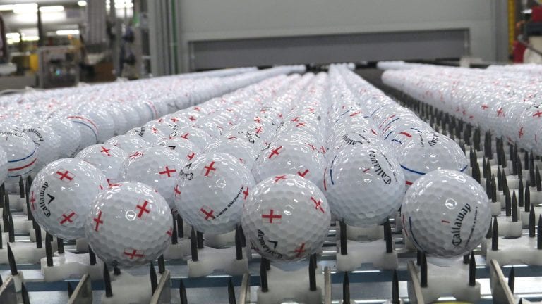 Between 200,000 and 250,000 golf balls roll out of Callaway’s Chicopee plant every day.