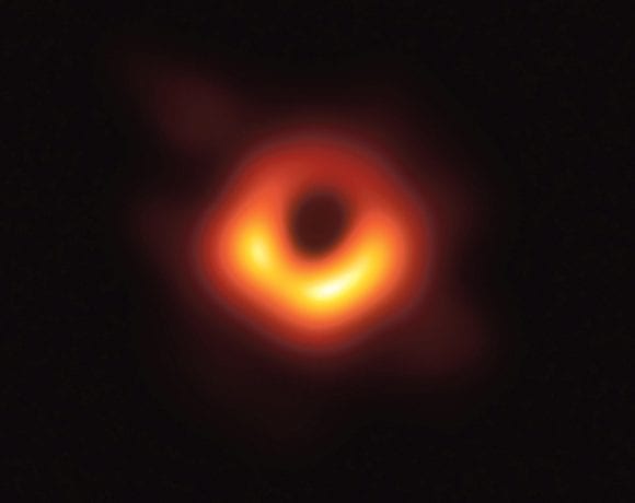 A high-resolution image of the black hole at the center of the galaxy known as M87.