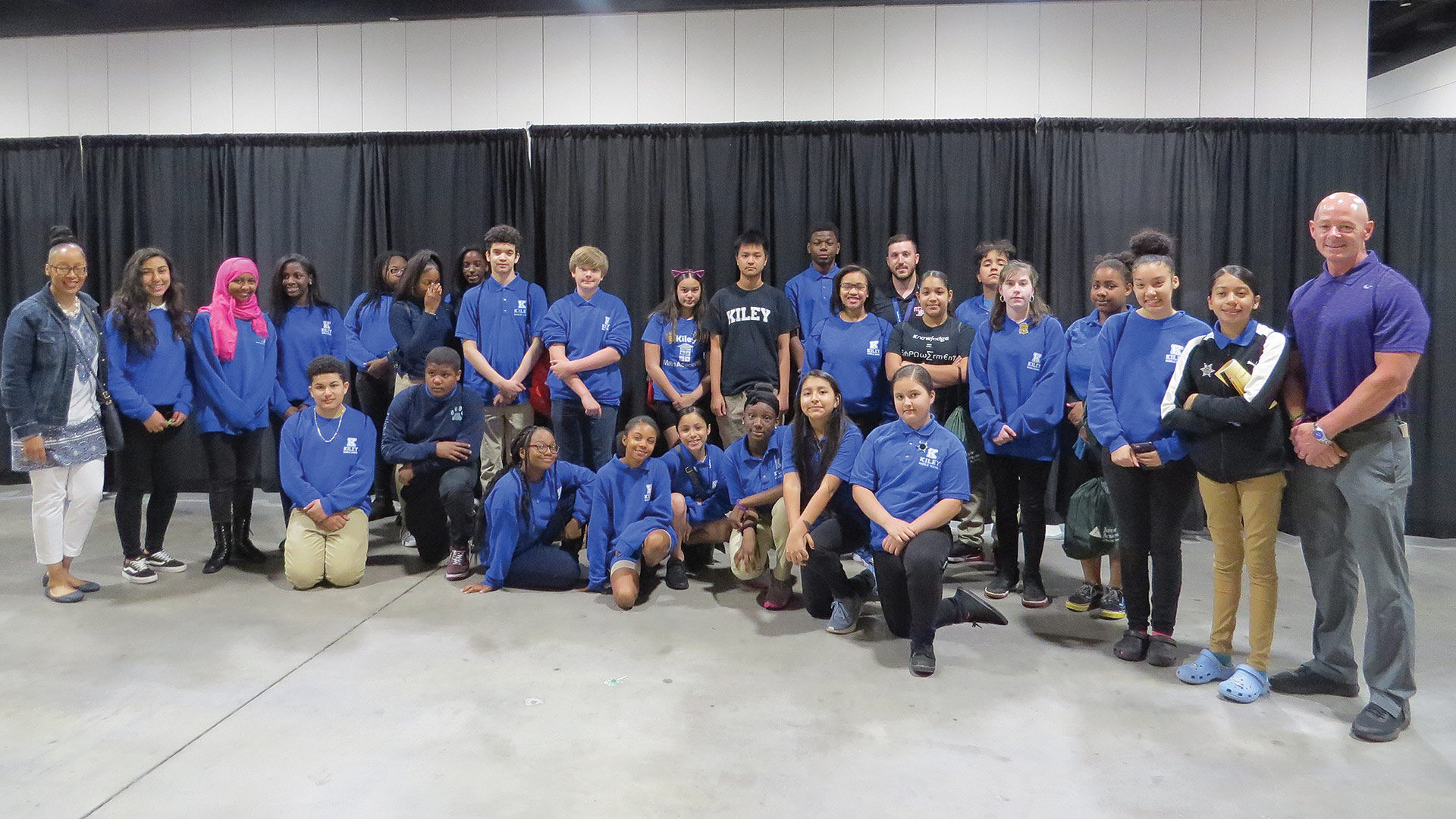 students from M. Marcus Kiley Middle School in Springfield pose for a group shot