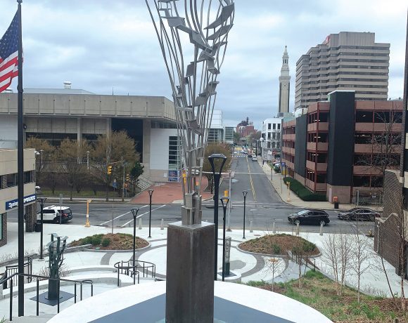 Several sculptures created by Don Glummer now grace Pynchon Plaza