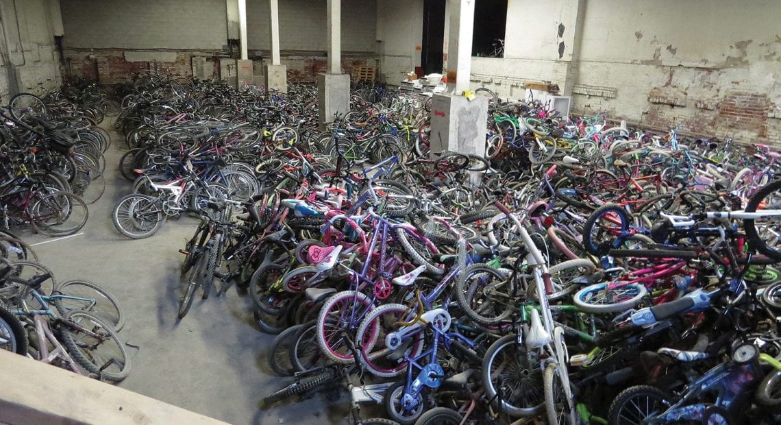Just some of the thousands of bikes waiting to be repaired and prepared for delivery to children