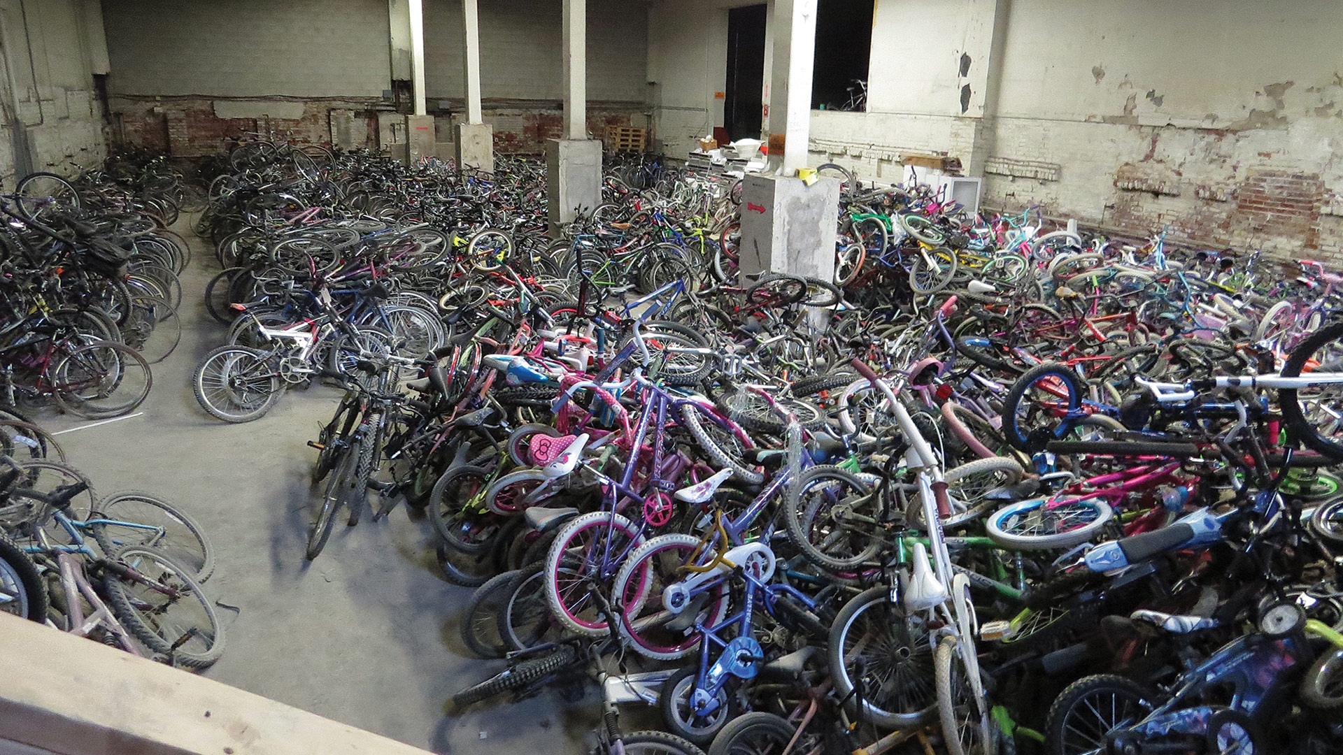 Just some of the thousands of bikes waiting to be repaired and prepared for delivery to children