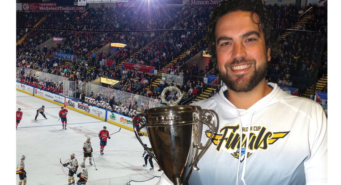 Nate Costa with the AHL’s Eastern Conference Championship trophy