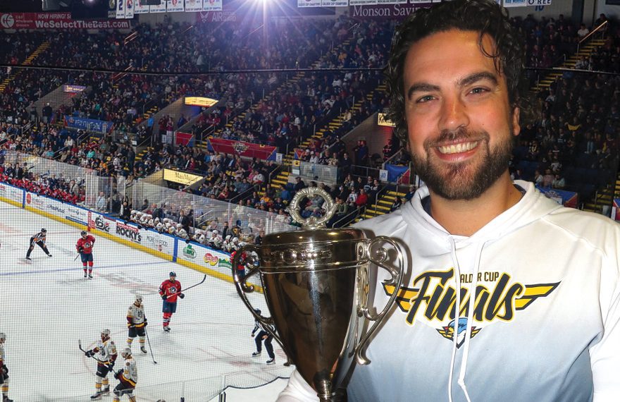 Nate Costa with the AHL’s Eastern Conference Championship trophy