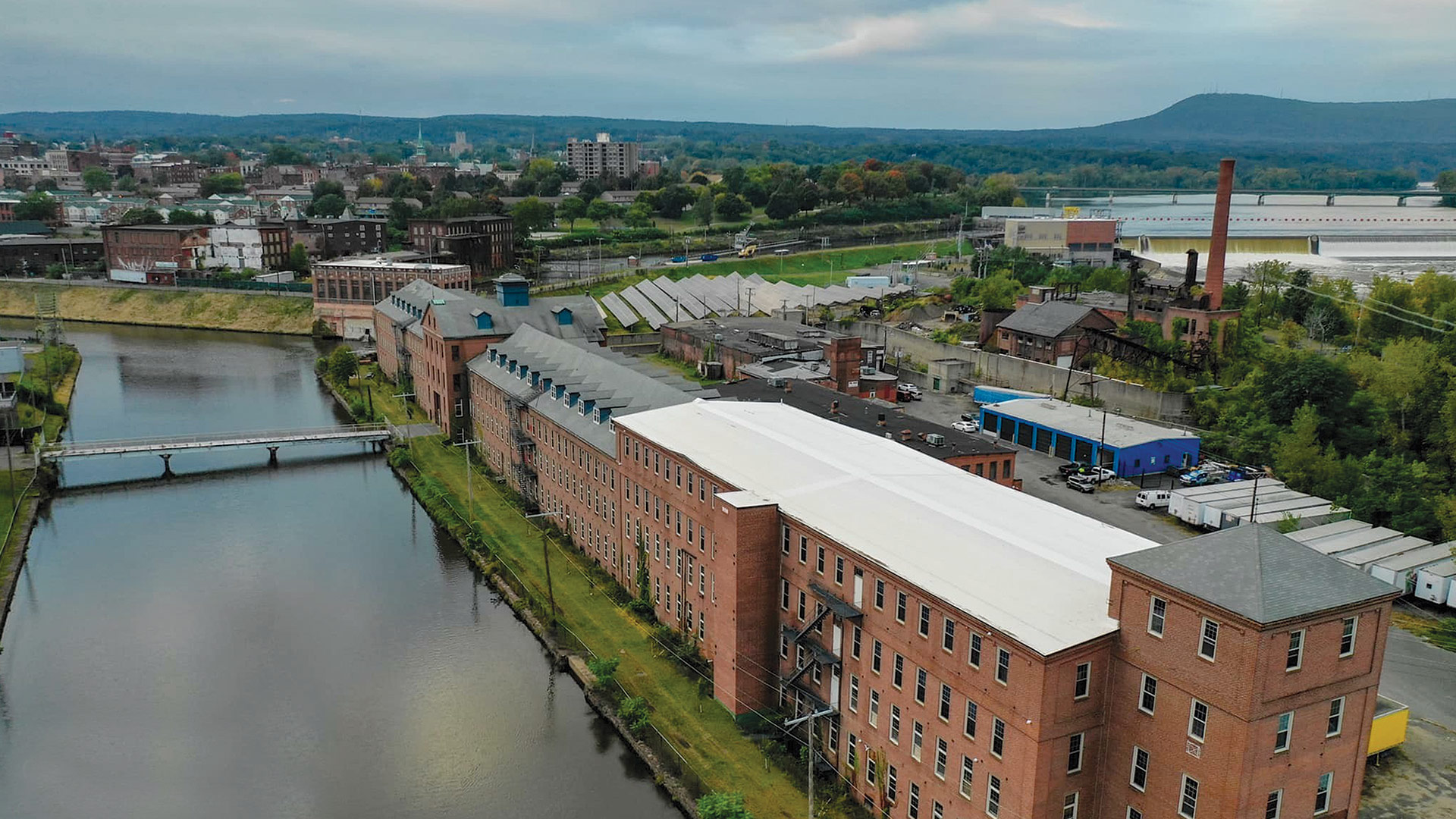 An aerial shot of Holyoke, one of its canals
