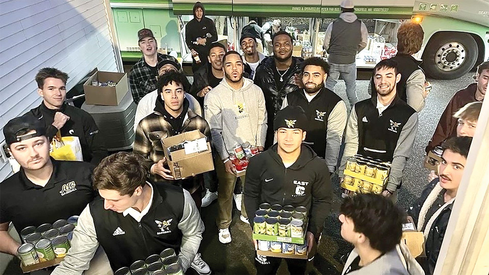 On Dec. 11, the American International College baseball team delivered 4,000 pounds of food and $500 worth of diapers