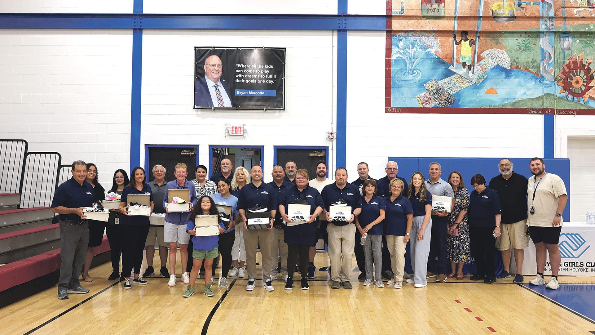 On Aug. 20, a team of Marcotte Ford employees and board members visited the Boys & Girls Club of Greater Holyoke to surprise the children with a gift of 300 new pairs of Adidas sneakers.