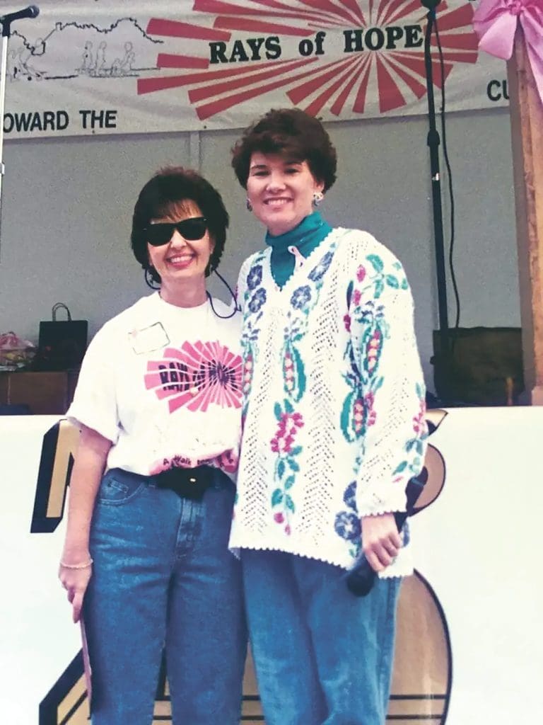 Lucy Giuggio-Carvalho (left) and Kathy Tobin at the first Rays of Hope walk in 1994.