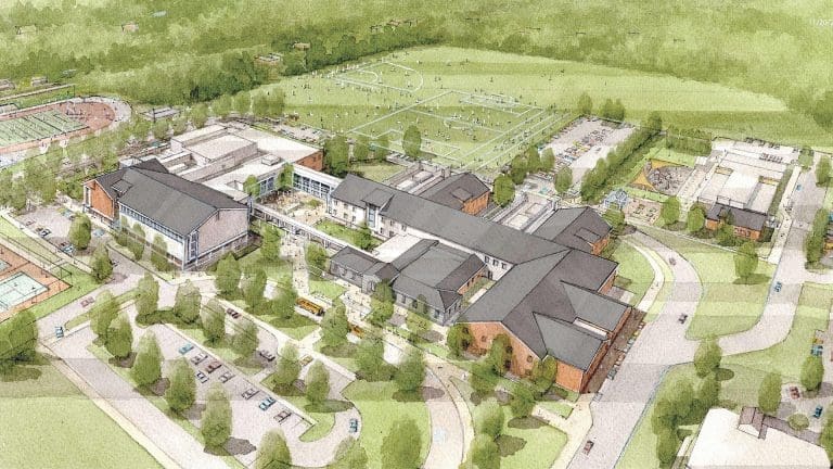A architect’s rendering of the planned new Agawam High School.