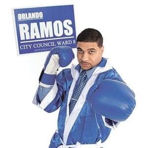 Orlando Ramos when he was named to the 40 Under Forty class of 2014, and today (top)