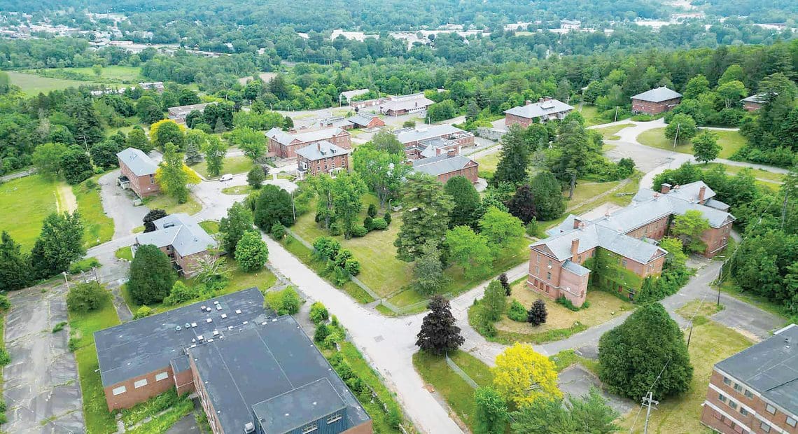 An aerial view of the Monson Developmental Center campus.