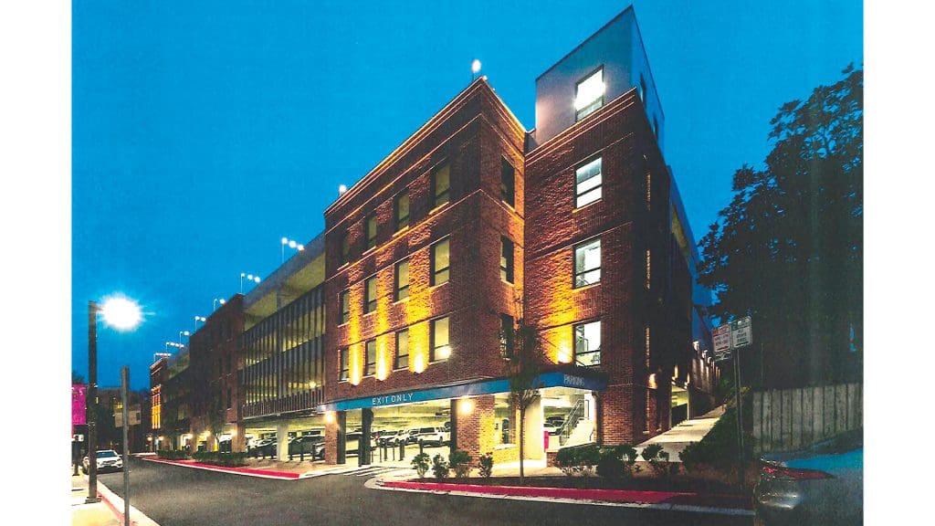An architect’s rendering of the planned improvements, including a new parking garage, in the South End, between State Street and Union Street.