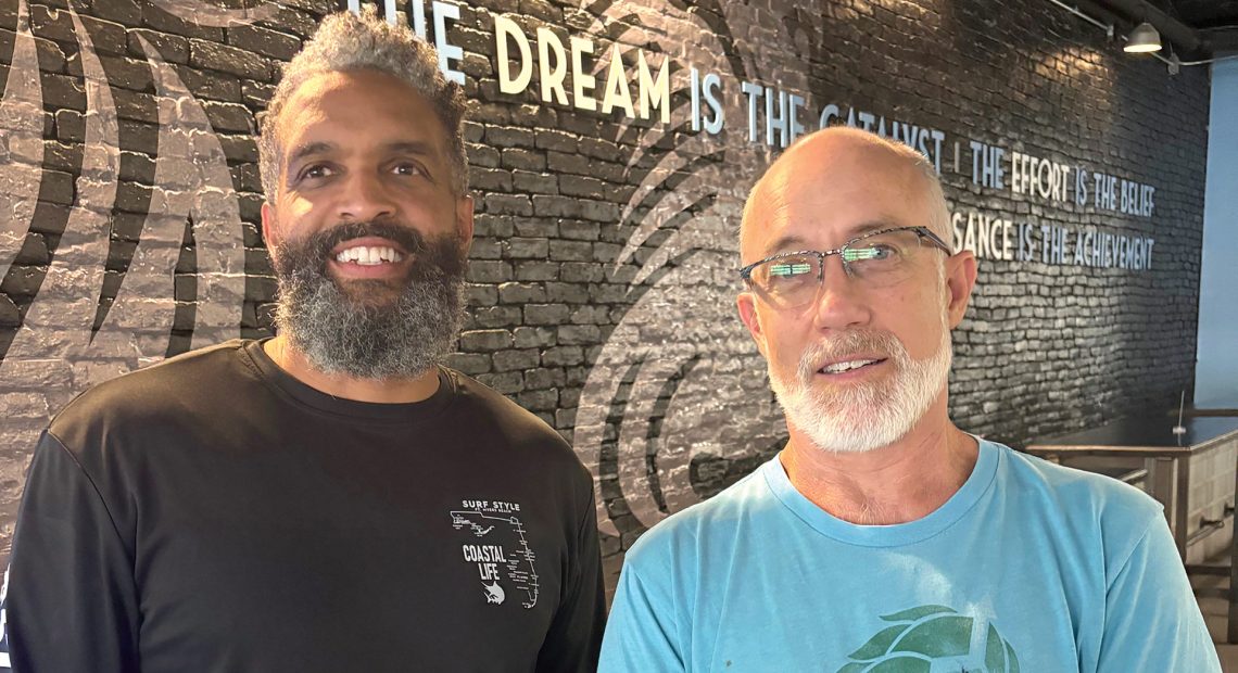 Ray Berry (left) and Mike Yates at White Lion Brewing in downtown Springfield.