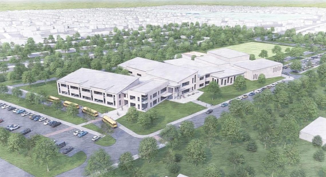 An architect’s rendering of the planned Longmeadow Middle School. Construction is slated to start in the fall of 2026.