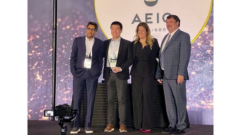 From left: Eversource Senior Vice President of Engineering Digaunto Chatterjee, Eversource Manager of Substation and Transmission Data Innovation Junhui Zhao, Assoc. of Edison Illuminating Companies Vice President of Technical Strategy Elizabeth Cook, and Assoc. of Edison Illuminating Companies CEO Steve Hauser.