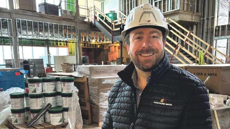 Dave Fontaine inside the new East Longmeadow High School, now under construction.