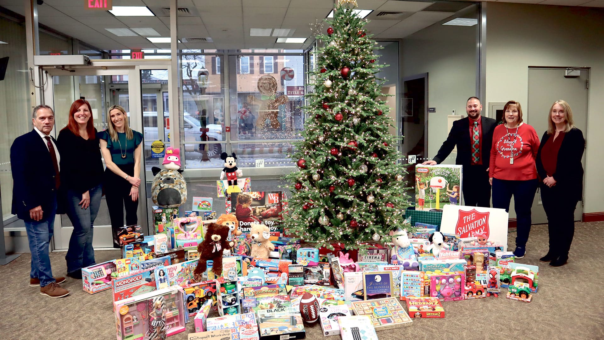 Pictured: from Dec. 1 to 15, all Westfield Bank branches collected new, unwrapped toys and books. Each branch donated to an organization or charity local to their service area, including the Gray House, Bloomfield’s Social & Youth Services Department, the Southwick Civic Fund, the Salvation Army, and the Springfield United Toy Drive.