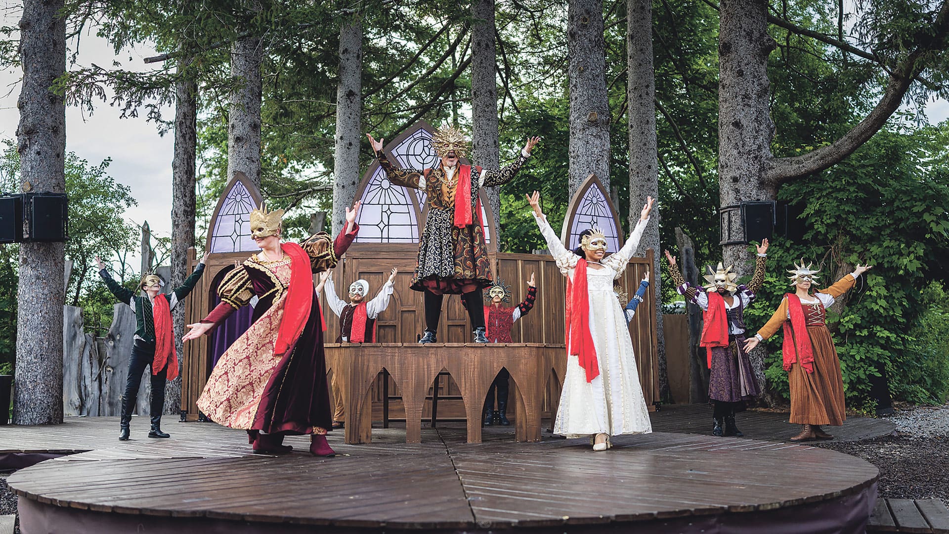 The Arthur S. Waldstein Amphitheatre, seen here during last season’s production of Romeo and Juliet, is one of three outdoor theaters at Shakespeare & Company.