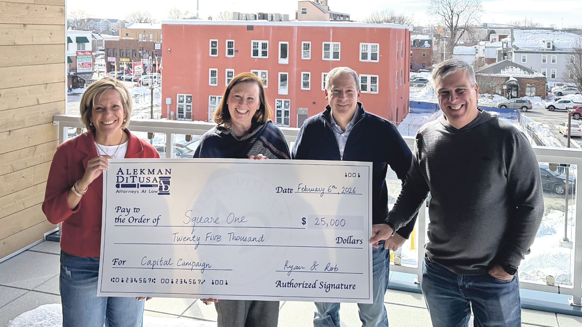 Pictured, from left: Kristine Allard and Dawn DiStefano of Square One, DiTusa, and Alekman.