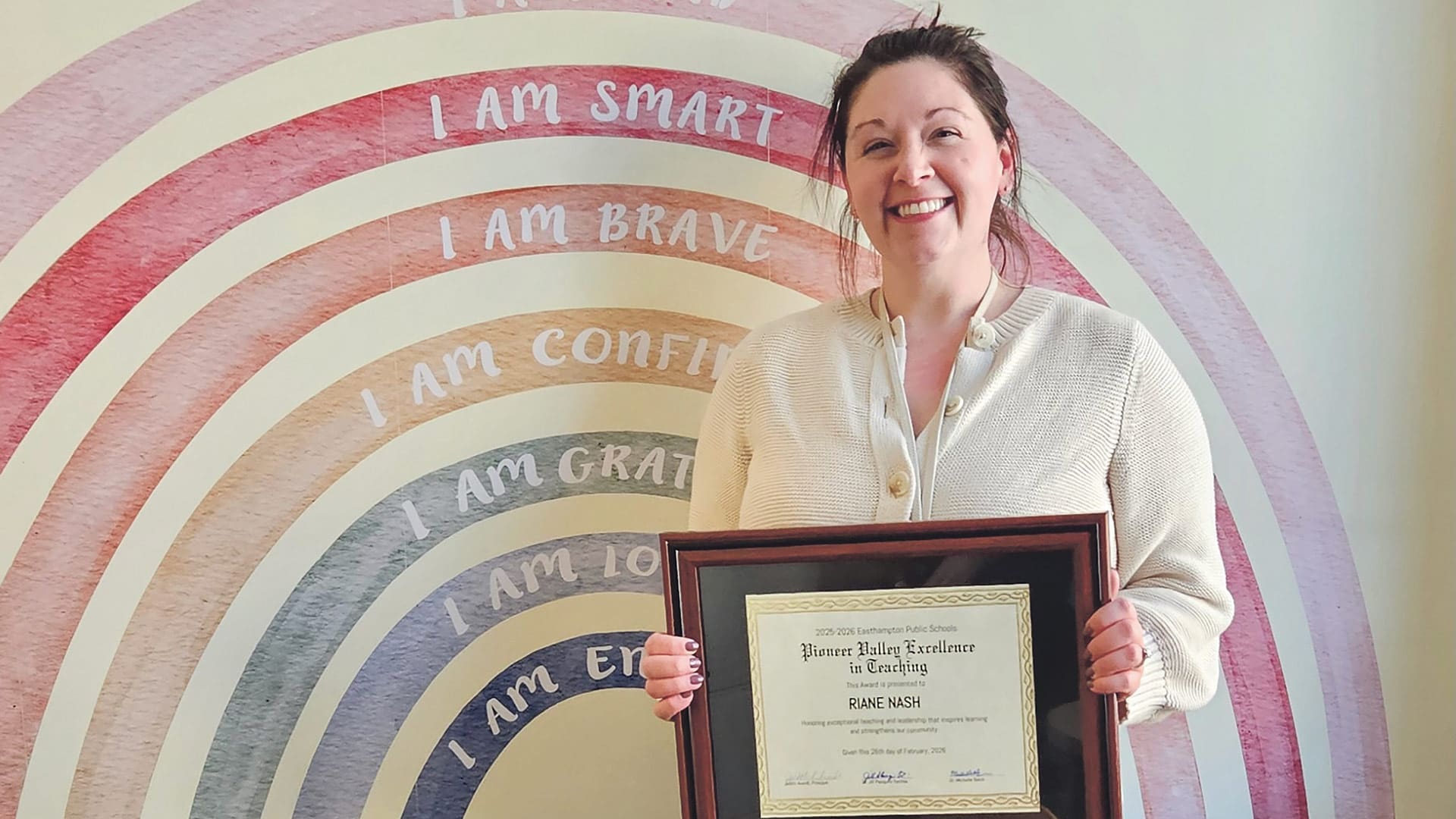 Riane Nash, a PK-2 school adjustment counselor, was selected by Easthampton Public Schools as a 2026 Pioneer Valley Excellence in Teaching Award Winner